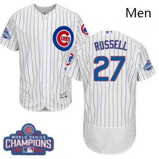 Mens Majestic Chicago Cubs 27 Addison Russell White 2016 World Series Champions Flexbase Authentic Collection MLB Jersey